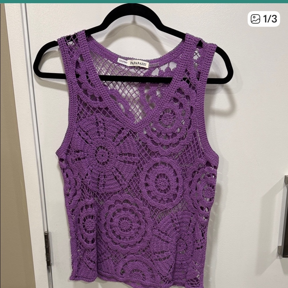 paparazzi Purple Crochet Tank Top - Circular Medallion Knit